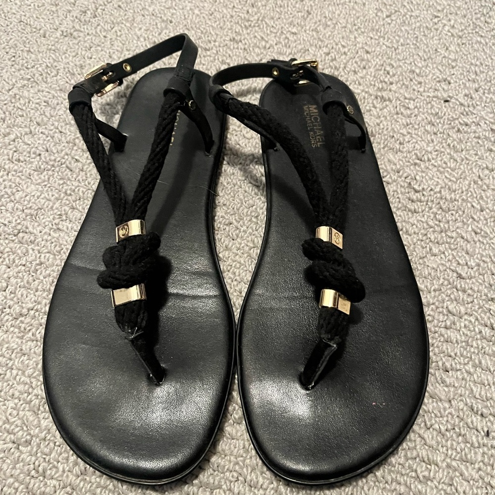 Michael Kors Black Sandals with Gold Accents